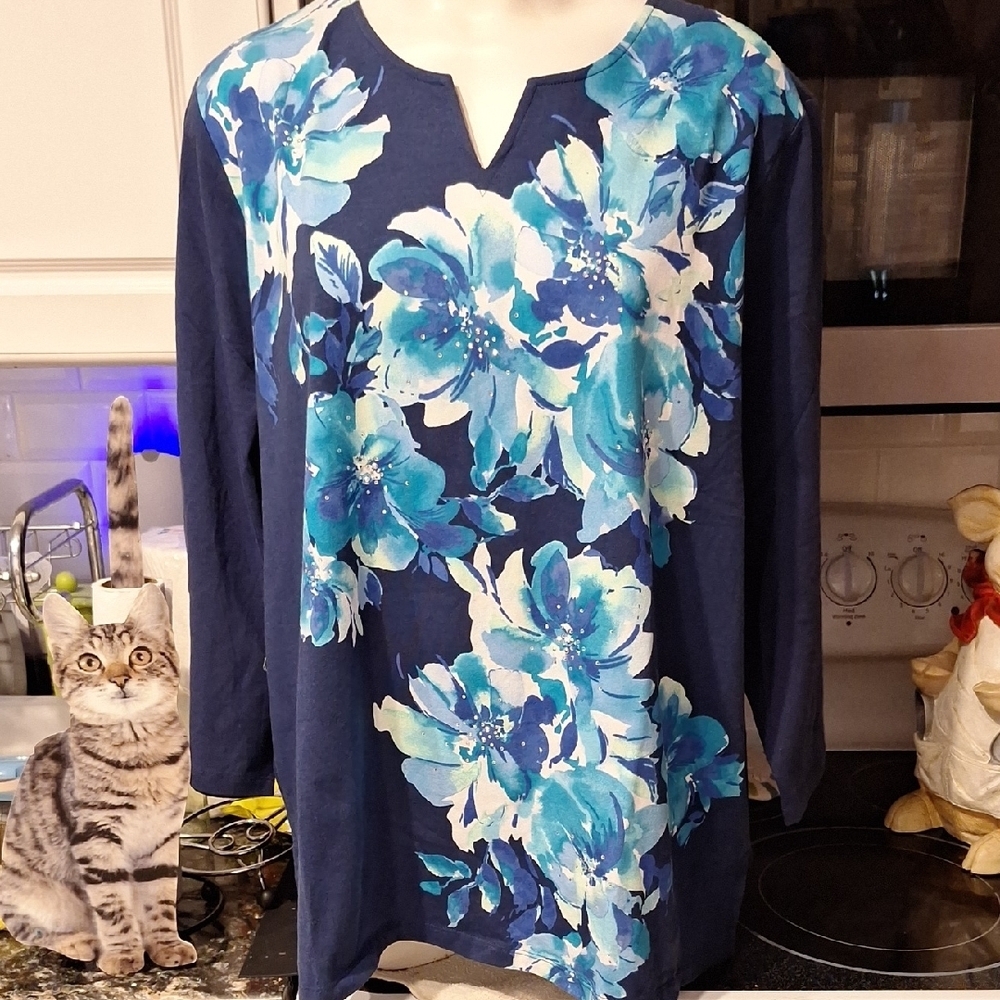 f Alfred Dunner Blue Floral Plus Size Top 2X